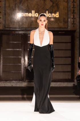 NY: Pamella Roland Fashion Show Fall 2026 Model walks runway for Pamella Roland Fall 2026 show during FW26 Fashion Week at New York Public Library in New York, NY on February 12, 2026. New York New York United States Copyright: LevxRadin
