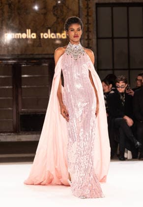 NY: Pamella Roland Fashion Show Fall 2026 Model walks runway for Pamella Roland Fall 2026 show during FW26 Fashion Week at New York Public Library in New York, NY on February 12, 2026. New York New York United States Copyright: LevxRadin