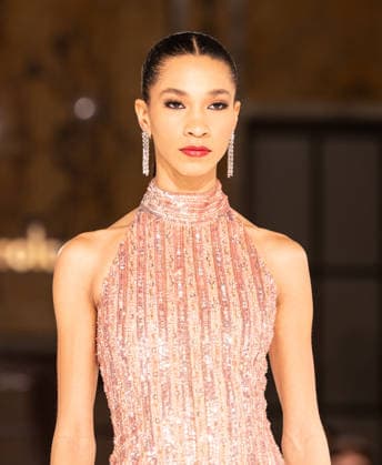 NY: Pamella Roland Fashion Show Fall 2026 Model walks runway for Pamella Roland Fall 2026 show during FW26 Fashion Week at New York Public Library in New York, NY on February 12, 2026. New York New York United States Copyright: LevxRadin