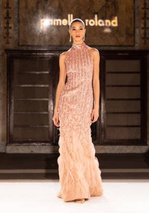 NY: Pamella Roland Fashion Show Fall 2026 Model walks runway for Pamella Roland Fall 2026 show during FW26 Fashion Week at New York Public Library in New York, NY on February 12, 2026. New York New York United States Copyright: LevxRadin