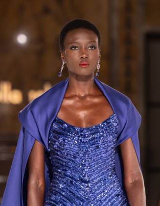 NY: Pamella Roland Fashion Show Fall 2026 Model walks runway for Pamella Roland Fall 2026 show during FW26 Fashion Week at New York Public Library in New York, NY on February 12, 2026. New York New York United States Copyright: LevxRadin