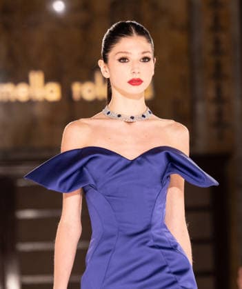 NY: Pamella Roland Fashion Show Fall 2026 Model walks runway for Pamella Roland Fall 2026 show during FW26 Fashion Week at New York Public Library in New York, NY on February 12, 2026. New York New York United States Copyright: LevxRadin
