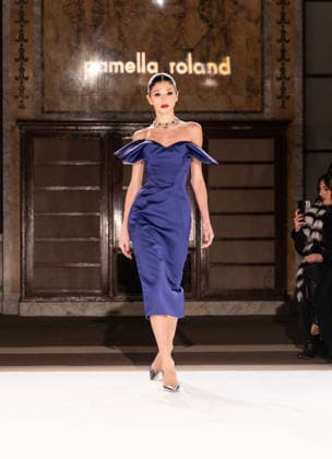 NY: Pamella Roland Fashion Show Fall 2026 Model walks runway for Pamella Roland Fall 2026 show during FW26 Fashion Week at New York Public Library in New York, NY on February 12, 2026. New York New York United States Copyright: LevxRadin