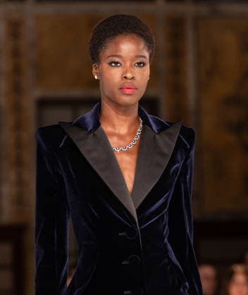 NY: Pamella Roland Fashion Show Fall 2026 Model walks runway for Pamella Roland Fall 2026 show during FW26 Fashion Week at New York Public Library in New York, NY on February 12, 2026. New York New York United States Copyright: LevxRadin