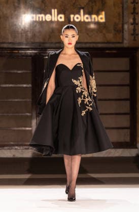 NY: Pamella Roland Fashion Show Fall 2026 Model walks runway for Pamella Roland Fall 2026 show during FW26 Fashion Week at New York Public Library in New York, NY on February 12, 2026. New York New York United States Copyright: LevxRadin