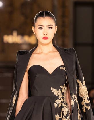 NY: Pamella Roland Fashion Show Fall 2026 Model walks runway for Pamella Roland Fall 2026 show during FW26 Fashion Week at New York Public Library in New York, NY on February 12, 2026. New York New York United States Copyright: LevxRadin