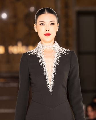 NY: Pamella Roland Fashion Show Fall 2026 Model walks runway for Pamella Roland Fall 2026 show during FW26 Fashion Week at New York Public Library in New York, NY on February 12, 2026. New York New York United States Copyright: LevxRadin