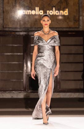 NY: Pamella Roland Fashion Show Fall 2026 Model walks runway for Pamella Roland Fall 2026 show during FW26 Fashion Week at New York Public Library in New York, NY on February 12, 2026. New York New York United States Copyright: LevxRadin