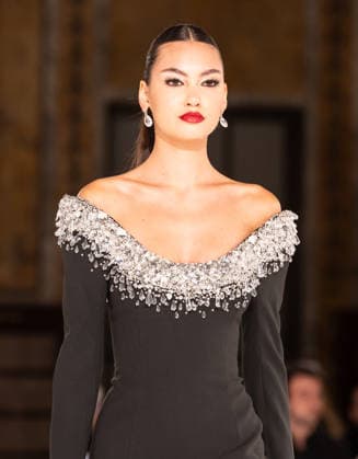 NY: Pamella Roland Fashion Show Fall 2026 Model walks runway for Pamella Roland Fall 2026 show during FW26 Fashion Week at New York Public Library in New York, NY on February 12, 2026. New York New York United States Copyright: LevxRadin