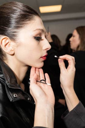 NY: Pamella Roland Fashion Show Fall 2026 Model prepares backstage for Pamella Roland Fall 2026 show during FW26 Fashion Week at New York Public Library in New York, NY on February 12, 2026. New York New York United States Copyright: LevxRadin