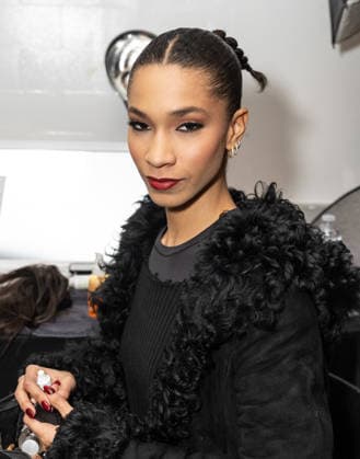 NY: Pamella Roland Fashion Show Fall 2026 Model prepares backstage for Pamella Roland Fall 2026 show during FW26 Fashion Week at New York Public Library in New York, NY on February 12, 2026. New York New York United States Copyright: LevxRadin