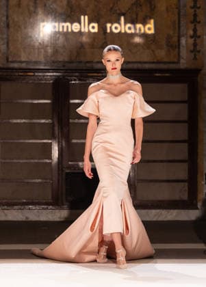 NY: Pamella Roland Fashion Show Fall 2026 Model walks runway for Pamella Roland Fall 2026 show during FW26 Fashion Week at New York Public Library in New York, NY on February 12, 2026. New York New York United States Copyright: LevxRadin