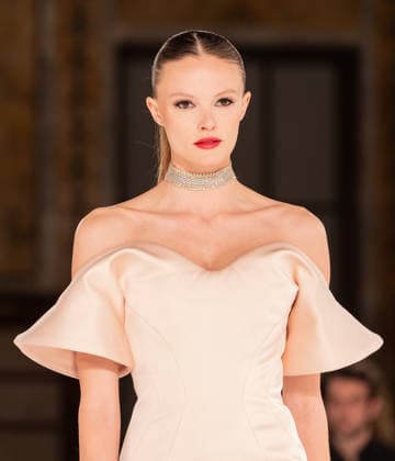 NY: Pamella Roland Fashion Show Fall 2026 Model walks runway for Pamella Roland Fall 2026 show during FW26 Fashion Week at New York Public Library in New York, NY on February 12, 2026. New York New York United States Copyright: LevxRadin