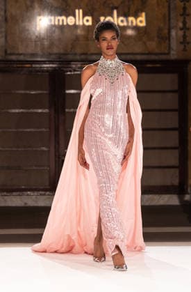 NY: Pamella Roland Fashion Show Fall 2026 Model walks runway for Pamella Roland Fall 2026 show during FW26 Fashion Week at New York Public Library in New York, NY on February 12, 2026. New York New York United States Copyright: LevxRadin