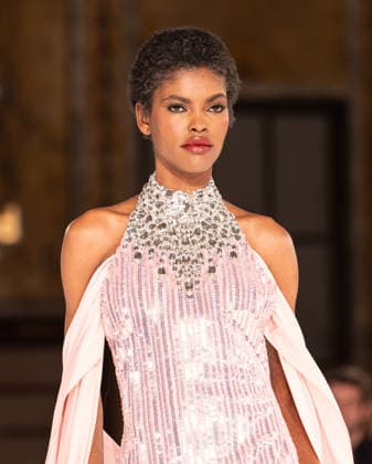 NY: Pamella Roland Fashion Show Fall 2026 Model walks runway for Pamella Roland Fall 2026 show during FW26 Fashion Week at New York Public Library in New York, NY on February 12, 2026. New York New York United States Copyright: LevxRadin
