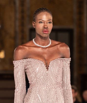 NY: Pamella Roland Fashion Show Fall 2026 Model walks runway for Pamella Roland Fall 2026 show during FW26 Fashion Week at New York Public Library in New York, NY on February 12, 2026. New York New York United States Copyright: LevxRadin