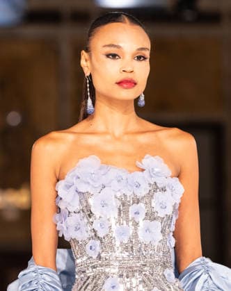 NY: Pamella Roland Fashion Show Fall 2026 Model walks runway for Pamella Roland Fall 2026 show during FW26 Fashion Week at New York Public Library in New York, NY on February 12, 2026. New York New York United States Copyright: LevxRadin