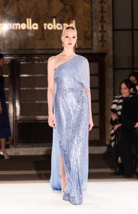NY: Pamella Roland Fashion Show Fall 2026 Model walks runway for Pamella Roland Fall 2026 show during FW26 Fashion Week at New York Public Library in New York, NY on February 12, 2026. New York New York United States Copyright: LevxRadin
