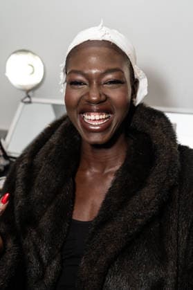 NY: Pamella Roland Fashion Show Fall 2026 Model prepares backstage for Pamella Roland Fall 2026 show during FW26 Fashion Week at New York Public Library in New York, NY on February 12, 2026. New York New York United States Copyright: LevxRadin