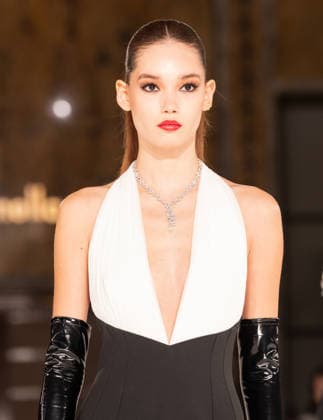 NY: Pamella Roland Fashion Show Fall 2026 Model walks runway for Pamella Roland Fall 2026 show during FW26 Fashion Week at New York Public Library in New York, NY on February 12, 2026. New York New York United States Copyright: LevxRadin