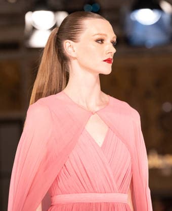 NY: Pamella Roland Fashion Show Fall 2026 Model walks runway for Pamella Roland Fall 2026 show during FW26 Fashion Week at New York Public Library in New York, NY on February 12, 2026. New York New York United States Copyright: LevxRadin