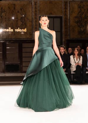 NY: Pamella Roland Fashion Show Fall 2026 Model walks runway for Pamella Roland Fall 2026 show during FW26 Fashion Week at New York Public Library in New York, NY on February 12, 2026. New York New York United States Copyright: LevxRadin