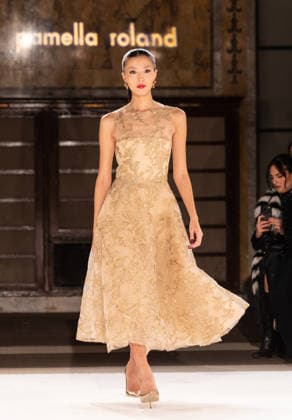 NY: Pamella Roland Fashion Show Fall 2026 Model walks runway for Pamella Roland Fall 2026 show during FW26 Fashion Week at New York Public Library in New York, NY on February 12, 2026. New York New York United States Copyright: LevxRadin