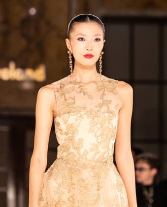 NY: Pamella Roland Fashion Show Fall 2026 Model walks runway for Pamella Roland Fall 2026 show during FW26 Fashion Week at New York Public Library in New York, NY on February 12, 2026. New York New York United States Copyright: LevxRadin