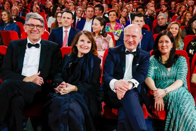 Wolfram Weimer with his wife Christiane Goetz Weimer, Kai Wegener, Katharina Günther Wünsch at the opening of the 75th Berlin International Film Festival in the Berlinale Palast at Potsdamer Platz