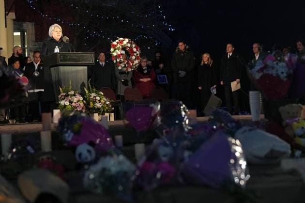 February 13, 2026, Tumbler Ridge, Bc, CANADA: Governor General of Canada Mary Simon speaks while..attending a vigil for the victims of a mass shooting, in Tumbler Ridge, B.C., Friday, Feb. 13, 2026. Tumbler Ridge CANADA  - ZUMAc35_ 20260213_zaf_c35_167 Copyright: xChristinnexMuschix