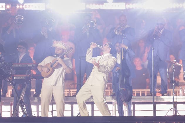 Bad Bunny performs first Buenos Aires concert of world tour BUENOS AIRES, ARGENTINA - FEBRUARY 13: Puerto Rican singer Bad Bunny performs during the first of his three scheduled shows at Estadio Monumental in Buenos Aires, Argentina, as part of his Debi Tirar Mas Fotos world tour, in Buenos Aires, Argentina on February 13, 2026. The artist arrived in Argentina following a high-profile appearance at the Super Bowl, where he delivered strong criticism of US policies, and after winning a Grammy Award, becoming the first Spanish-language album to receive the Album of the Year honor. The concert drew tens of thousands of fans, marking one of the most anticipated musical events of the year in the Argentine capital. Luciano Gonzalez Anadolu Bu  Copyright: x2026xAnadoluxLucianoxGonzalezx
