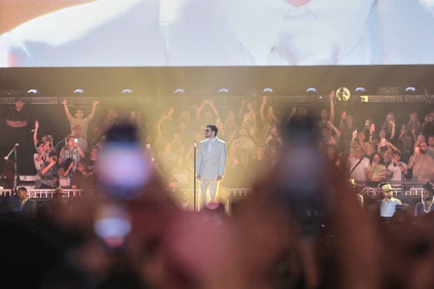 Bad Bunny performs first Buenos Aires concert of world tour BUENOS AIRES, ARGENTINA - FEBRUARY 13: Puerto Rican singer Bad Bunny performs during the first of his three scheduled shows at Estadio Monumental in Buenos Aires, Argentina, as part of his Debi Tirar Mas Fotos world tour, in Buenos Aires, Argentina on February 13, 2026. The artist arrived in Argentina following a high-profile appearance at the Super Bowl, where he delivered strong criticism of US policies, and after winning a Grammy Award, becoming the first Spanish-language album to receive the Album of the Year honor. The concert drew tens of thousands of fans, marking one of the most anticipated musical events of the year in the Argentine capital. Luciano Gonzalez Anadolu Bu  Copyright: x2026xAnadoluxLucianoxGonzalezx