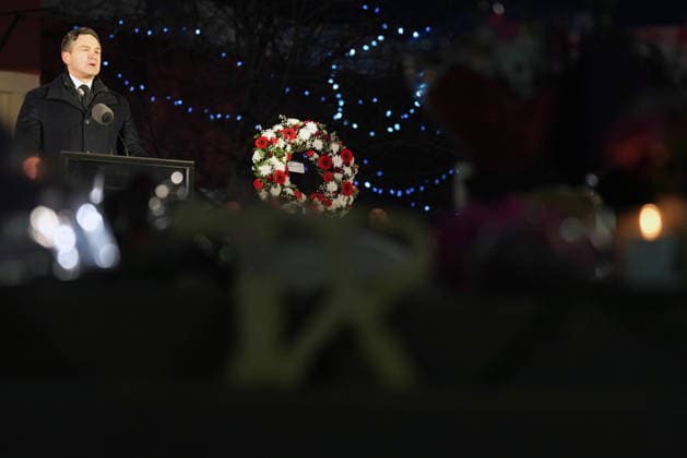 February 13, 2026, Tumbler Ridge, Bc, CANADA: Conservative Leader Pierre Poilievre speaks while attending a vigil for the victims of a mass shooting, in Tumbler Ridge, B.C., Friday, Feb. 13, 2026. Tumbler Ridge CANADA  - ZUMAc35_ 20260213_zaf_c35_174 Copyright: xChristinnexMuschix