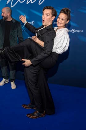 Jonas Nay and Jeanette Hain as guests on the blue carpet at the ARD Blue Hour 2026 at the Berlinale 2026 at the Hotel Telegraphenamt on Friday February 13, 2026 in Berlin Berlin Germany