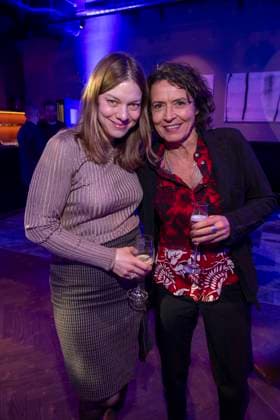 Ulrike Folkerts and her wife as guests at the party at the ARD Blue Hour 2026 at the Berlinale 2026 at Hotel Telegraphenamt on Friday, February 13, 2026 in Berlin Berlin Germany