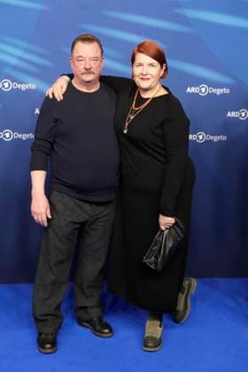 Peter Kurth, wife, at the ARD BLUE HOUR 2026, party for the 76th Berlin International Film Festival, Berlinale, at the Telegraphenamt in Berlin, red carpet,