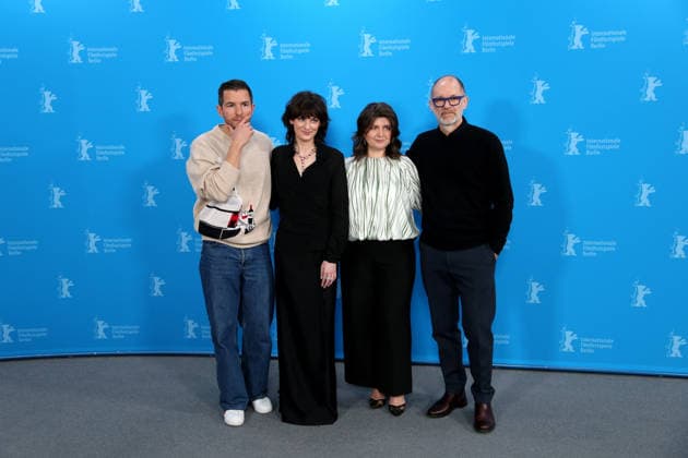 February 14, 2026, Berlin, Germany: (from left) Matteo Simon, Violet Braeckman, director Teodora Ana Mihai and Hans Everaert pose during the photocall for Heysel 85 at the 76th Berlin International Film Festival (Berlinale) in Berlin. The festival runs from Feb. 12 to 22, 2026. Berlin Germany - ZUMAf146 20260214_zip_f146_041 Copyright: xRouzbehxFouladix