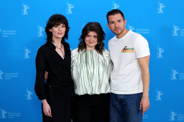 February 14, 2026, Berlin, Germany: (from left) Violet Braeckman, director Teodora Ana Mihai and Matteo Simon pose during the photocall for Heysel 85 at the 76th Berlin International Film Festival (Berlinale) in Berlin. The festival runs from Feb. 12 to 22, 2026. Berlin Germany - ZUMAf146 20260214_zip_f146_042 Copyright: xRouzbehxFouladix