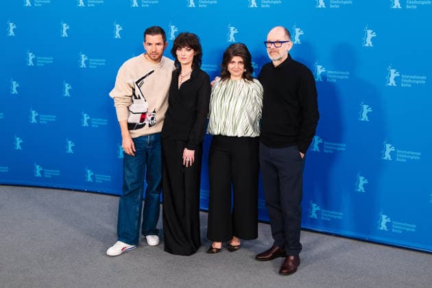 Photocall for HEYSEL 85 , Grand Hyatt Berlin, Berlin, Germany Mattee Simoni, Violet Braeckman, Teodora Ana Mihai and Hans Everaert poses at the Photocall for HEYSEL 85 during Berlinale (Berlin Film Festival) at Grand Hyatt Berlin, Berlin, , Germany on 14 February 2026., Credit:Julie Edwards Avalon  Copyright: xJuliexEdwardsx xAvalonx 1074946993