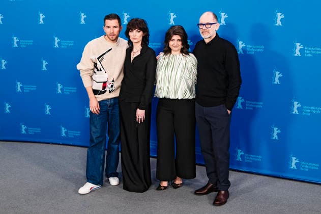 Matteo Simoni, Violet Braeckman, Teodora Ana Mihai and Hans Everaert at the photocall for the feature film Heysel 85 at the Berlinale 2026 76 Berlin International Film Festival at the Hotel Grand Hyatt Berlin, 14 02 2026 Foto:xJ.xEdwardsx xFuturexImagex heysel_6201