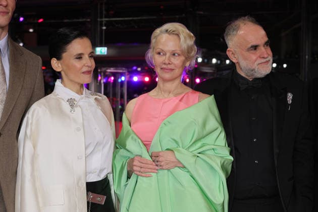 February 14, 2026, Berlin, Germany: Elena Anaya, Pamela Anderson and Gilles Andrier attend the premiere of Rosebush Pruning during the 76th Berlinale International Film Festival at Berlinalepalast in Berlin, Germany, on 14 February 2026. Photo: Berlin Germany - ZUMAm179 20260214_zep_m179_010 Copyright: xAlecxMichaelx