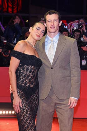 Dua Lipa with boyfriend Callum Turner at the premiere ROSEBUSH PRUNING as part of 76 BERLINALE International Berlin Film Festival at Berlinale Palast at Potsdamer Platz in Berlin on 14 02 2026