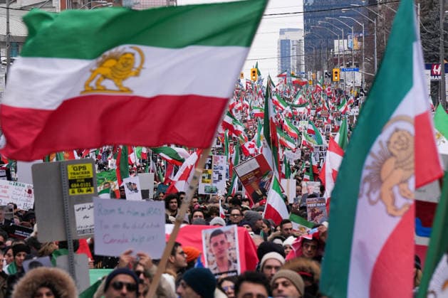 Thousands march in Toronto in support of regime change in Iran TORONTO, CANADA - FEBRUARY 14 : Thousands of protestors attend a rally at Yonge Street against Iranian regime on February 14, 2026 in Toronto, Ontario, Canada. Toronto Police warned of ‘extreme traffic and transit delays with attendance of as many as 200,000 people . Protesters waving flags and chanting slogans in solidarity with the Iranian people, marched along Yonge Street in North York within ‘Global Day of Action’. Mert Alper Dervis Anadolu Ontario Canada. Editorial use only. Please get in touch for any other usage.  Copyright: x2026xAnadoluxMertxAlperxDervisx