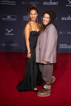 Rebecca Lina with Aysha on the red carpet at the Medienboard Party 2026 at the 76 Berlinale 2026 at Holzmarkt on Saturday February 14, 2026 in Berlin Berlin Germany