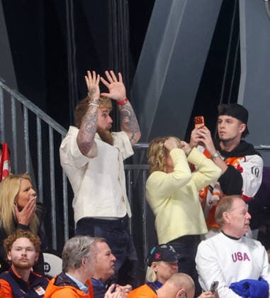 Winter Olympics - Jake Paul Cheers For His Girlfriend YouTuber-turned-boxer Jake Paul was in the stands for speedskating at the Milan Cortina Winter Olympics to watch his fiancee, Jutta Leerdam, on February 15, 2026 in Milan, Italy. Photo by Alexis Jumeau ABACAPRESS.COM Milan Italy  Copyright: xJumeauxAlexis ABACAx