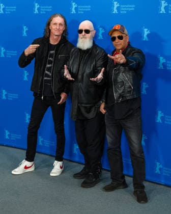 Photocall for The Ballad of Judas Priest , Grand Hyatt Berlin, Berlin, Germany Sam Dunn, Rob Halford and Tom Morello poses at the Photocall for The Ballad of Judas Priest during Berlinale (Berlin Film Festival) at Grand Hyatt Berlin, Berlin, , Germany on 15 February 2026., Credit:Julie Edwards Avalon  Copyright: xJuliexEdwardsx xAvalonx 1075352510