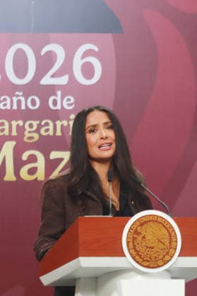 Incentives For The Film And Audiovisual Industry News Conference Mexican actress and producer Salma Hayek speaks during the announcement of incentives for the film and audiovisual industry at the National Palace. on February 15, 2026 in Mexico City, Mexico. (Photo by Carlos Santiago Eyepix Group) Copyright: xCarlosxSantiagox xEyepixxGroupx CS_15022026_176038