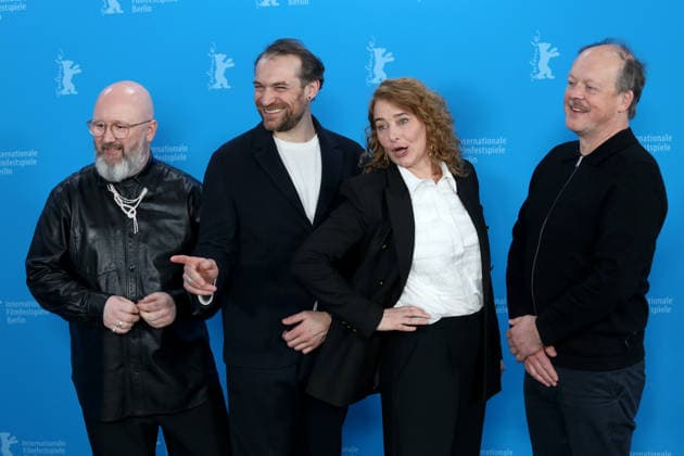 February 15, 2026, Berlin, Germany: (From L) Belgian screenwriter Angelo Tijssens, French actor Arieh Worthalter, Belgian director Anke Blonde and Belgian actor Jan Hammenecker pose for a photo call for the film Dust during the 76th Berlin International Film Festival (Berlinale), which is Europe s first major film festival of the year, in Berlin. The festival runs from February 12 to 22, 2026. Berlin Germany - ZUMAf146 20260215_zip_f146_057 Copyright: xRouzbehxFouladix