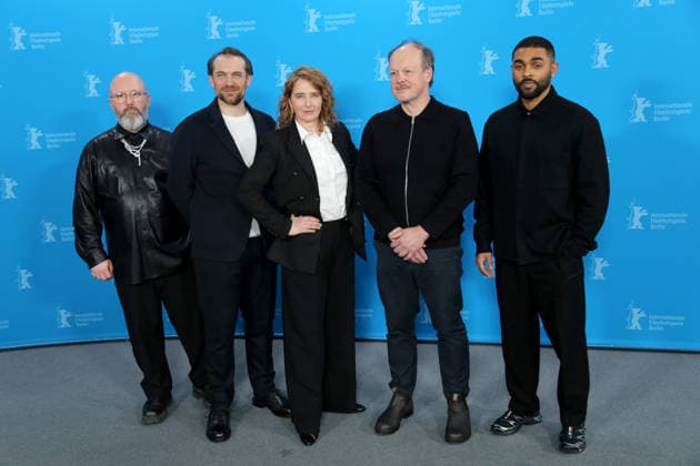 February 15, 2026, Berlin, Germany: Belgian screenwriter Angelo Tijssens, French actor Arieh Worthalter, Belgian director Anke Blonde, Belgian actor Jan Hammenecker, and English actor Anthony Welsh pose for a photo call for the film Dust during the 76th Berlin International Film Festival (Berlinale), which is Europe s first major film festival of the year, in Berlin. The festival runs from February 12 to 22, 2026. Berlin Germany  - ZUMAf146 20260215_zip_f146_054 Copyright: xRouzbehxFouladix