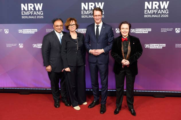 Walid Nakschbandi, Sabine de Mardt, Hendrik Wüst and Michelle Müntefering at the 23 NRW Reception of the State of NRW and the Film and Media Foundation NRW as part of the Berlinale 2026 at the Representation of the State of North Rhine-Westphalia Berlin, 15 02 2026 Foto:xC.xNiehausx xFuturexImagex nrw_6207
